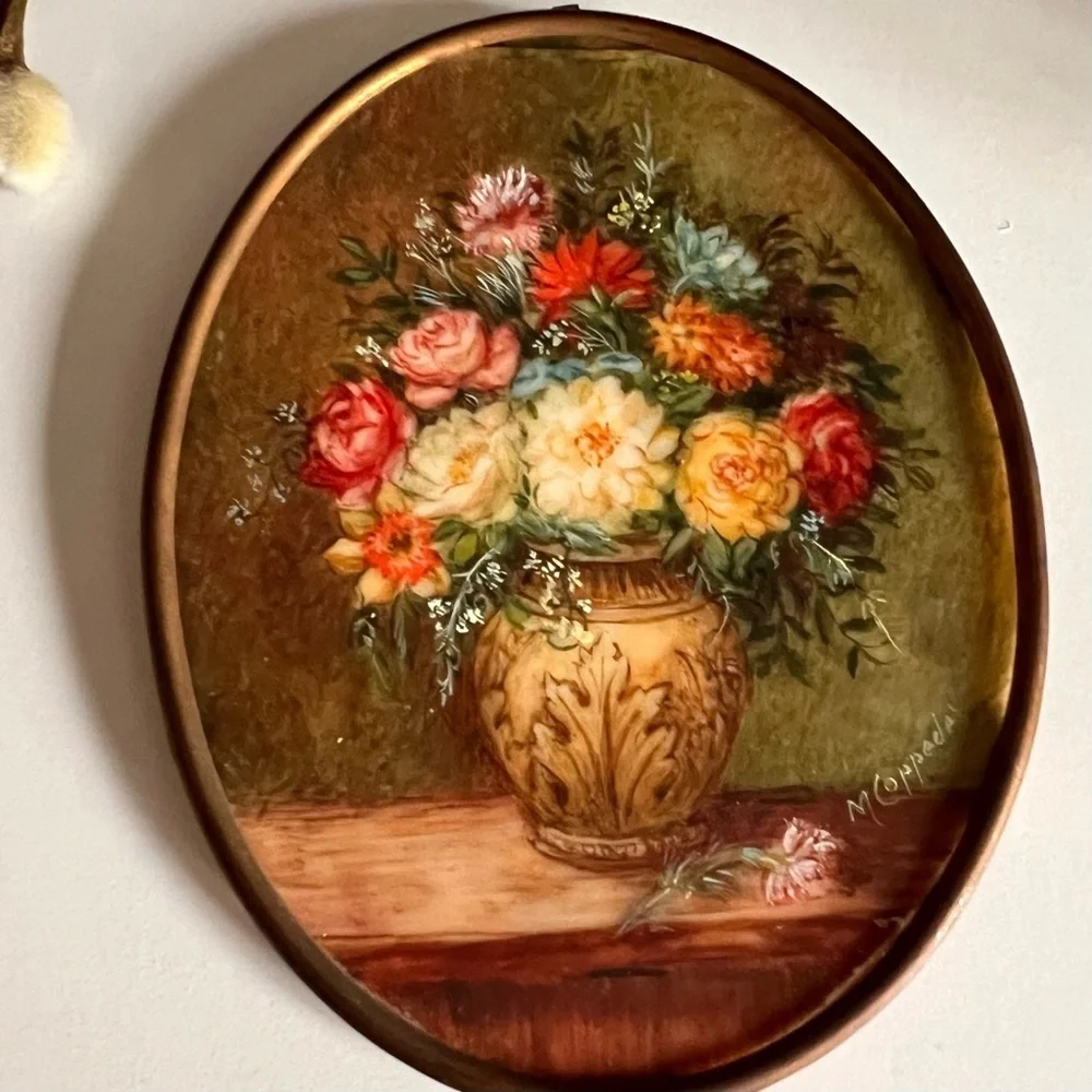 Antique Miniature - Framed Oil Painting a Bouquet of Flowers, circa 1850.
